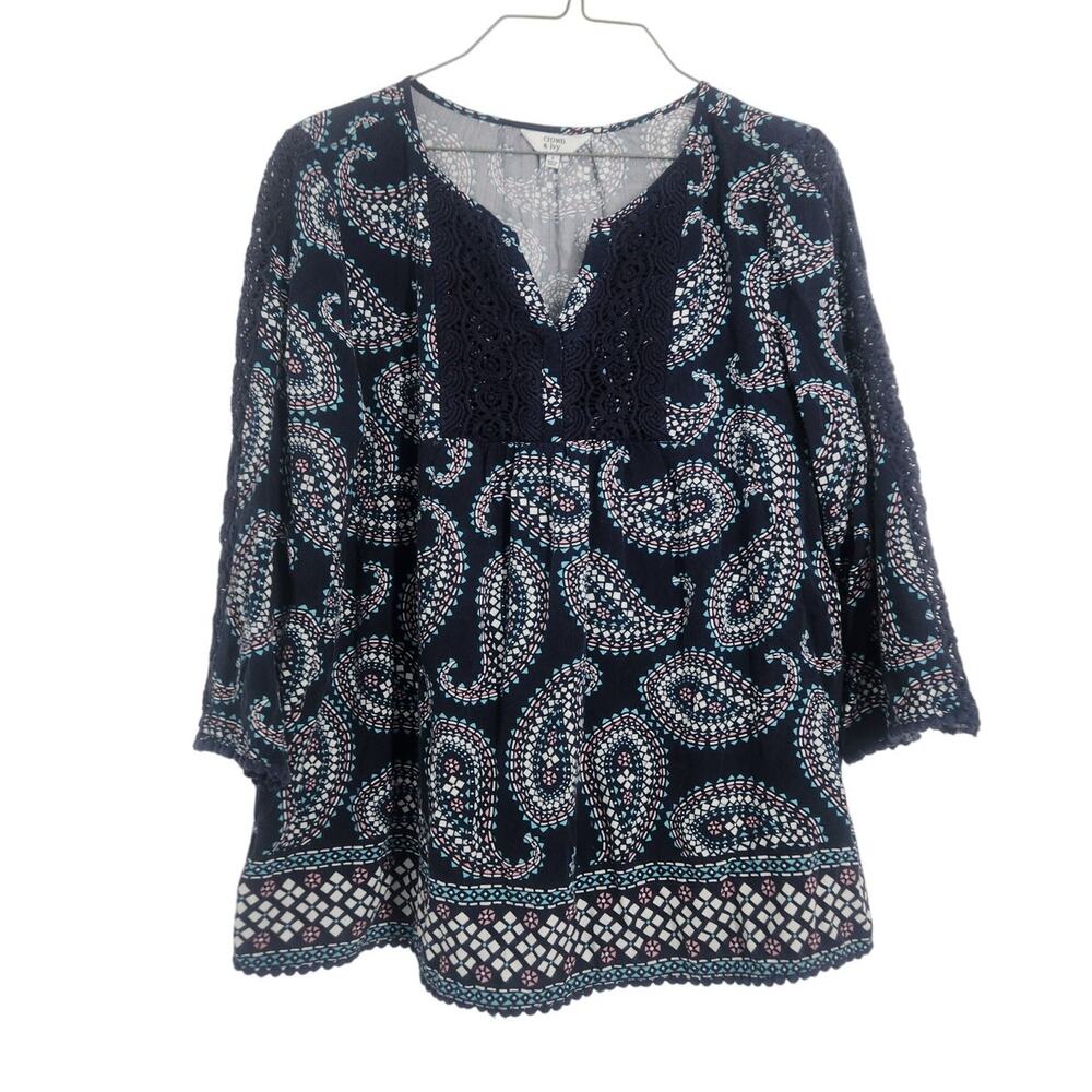 Crown & Ivy Paisley 3/4 Sleeve Top Womens Size Small S